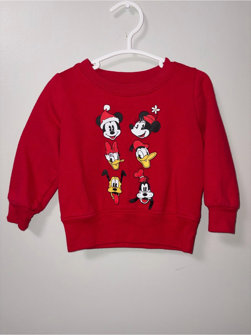 Disney Baby Mickey Minnie Daisy Donald Goofy Pluto Red Christmas Sweatshirt 12M